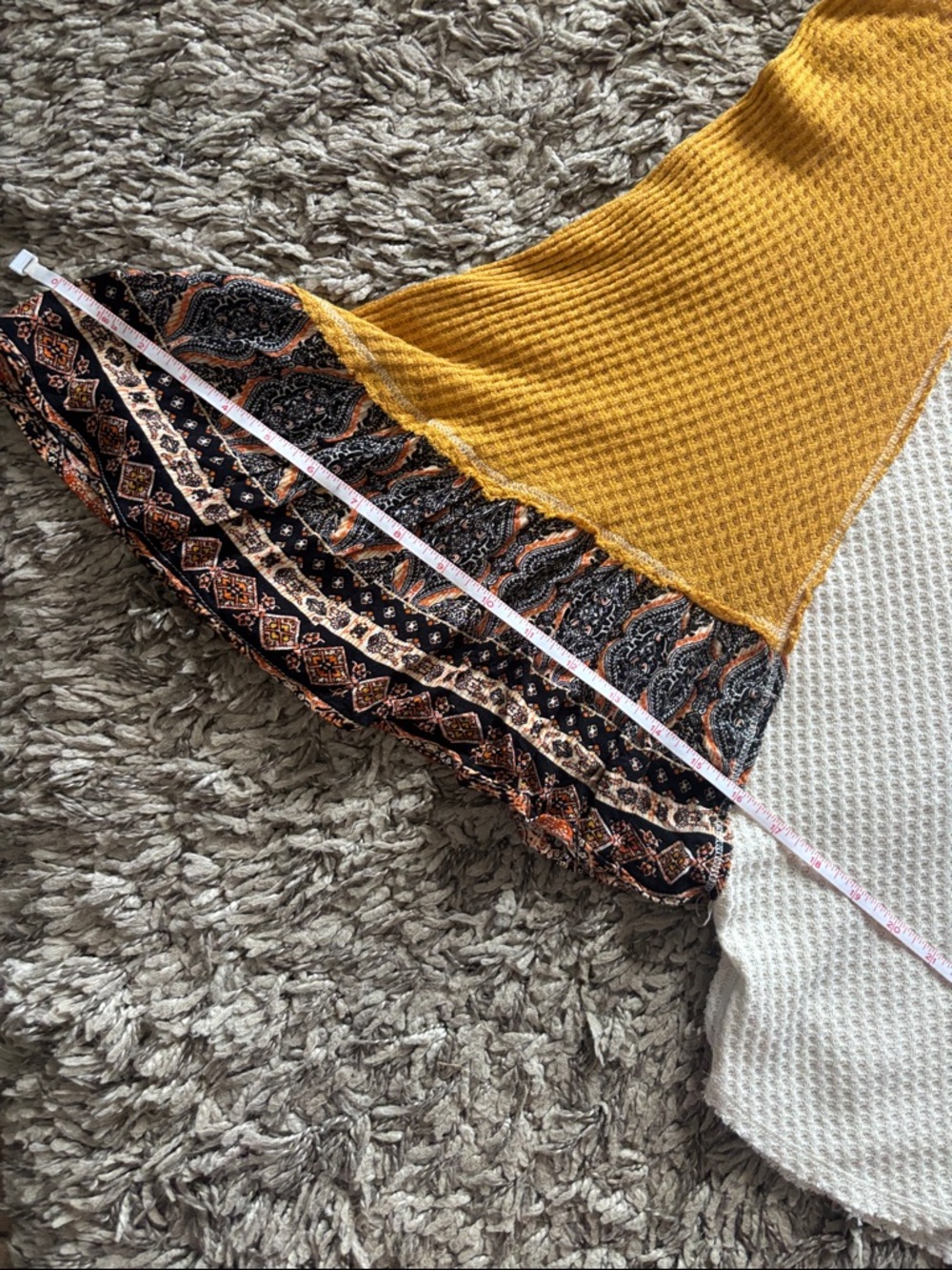Blu Pepper Cream & Mustard Waffle Knit Tunic with Patterned Boho sleeves - Picture 5 of 7